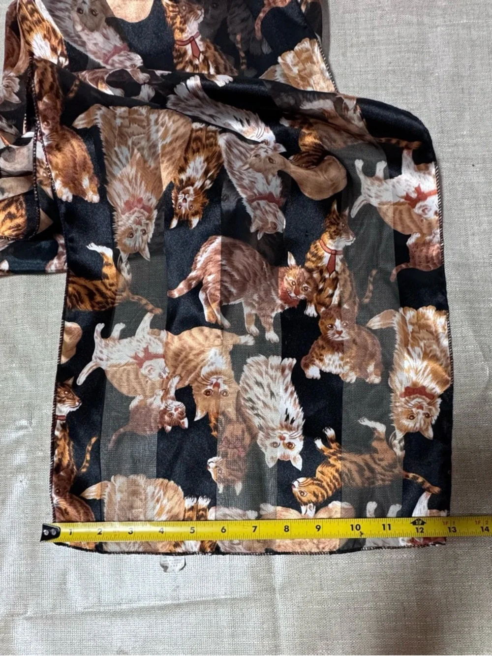 Vintage Oblong Orange Ginger Cat Scarf Silky Polyester 13x60